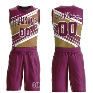 Custom Men's Basketball Jersey Set Maroon Gold Heat-Transfer Printed Sleeveless V-Neck Moisture Wicking Polyester Regular Fit - Product Image 1