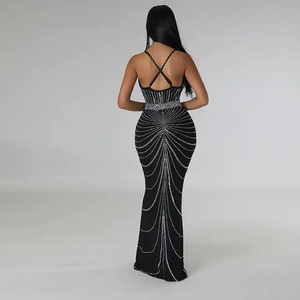 Gaun malam wanita penjualan terbaik gaun malam berlian imitasi balutan Halter leher-v seksi gaun <span class=keywords><strong>Prom</strong></span> elegan - Product Image 4
