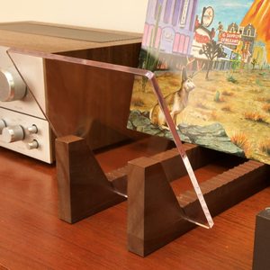 Soporte de exhibición de álbum de madera para escritorio, soporte de almacenamiento de discos de vinilo de madera con acrílico transparente (<span class=keywords><strong>Color</strong></span> <span class=keywords><strong>nogal</strong></span>), venta al por mayor - Product Image 5