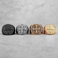 Bague pour homme Saint Benoît en acier inoxydable massif, robuste, avec croix romaine catholique, bague de protection