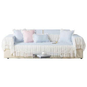 SkyCool Summer Ice Silk <b>Sofa</b> <b>Cushion</b> Quilted Solid Color Machine Washable Pad Type <b>Sofa</b> Cover With Lace Skirt Hem - Product Image 5