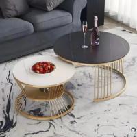 Table basse ronde moderne en marbre et métal de luxe pour salon et hôtel, durable et facile à nettoyer
