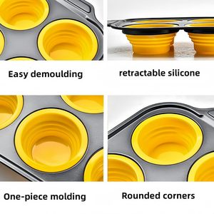 Custom Color Eco-Friendly <b>Silicone</b> Carbon Steel Folding Cake Baking Set Muffin Cup Pan Oven Household Non-Stick Custom - Product Image 4