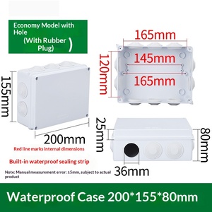 200x155x80mm IP65 Waterproof Junction Box ABS <b>Plastic</b> Pre-drilled 10 Holes with Rubber Plugs Built-in Sealing Strip Outdoor - Product Image 1