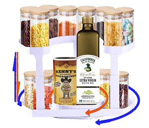 Table tournante à 2 niveaux Lazy Susan Rotation à 360 degrés Organisateur de rangement d'<span class=keywords><strong>épices</strong></span> <span class=keywords><strong>pour</strong></span> armoire de cuisine - Product Image 4