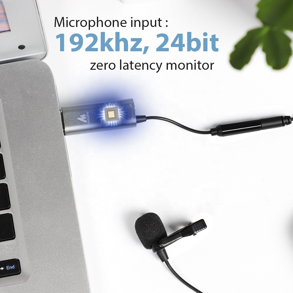 MAONO Carte Son Interface Audio Enregistrement Mini Carte Son USB Connecteur 3.5 Micro cravate ou Moniteur Casque
