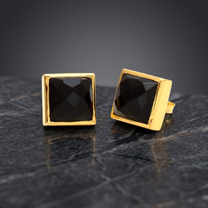 Black Onyx Gemstone Classic Bezel Setting 14k Gold Plated <b>Silver</b> <b>Stud</b> Earrings - Product Image 2