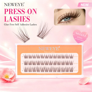 Cils à poser sans colle, brun naturel, 36 bouquets mixtes 10-14mm, courbure D, cils en grappe DIY pré-collés auto-adhésifs - Product Image 1