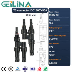 Connecteur solaire photovoltaïque <span class=keywords><strong>en</strong></span> T étanche IP67 1500V DC T3 T4 T5 T6 T7 mâle-femelle <span class=keywords><strong>pour</strong></span> applications d'alimentation - Product Image 1