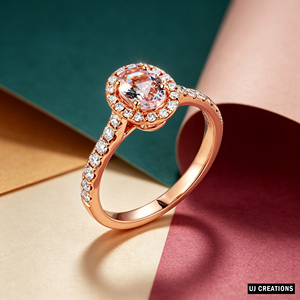 10K Rose Gold Morganite Engagement <b>Ring</b> Oval Cut Pave Setting Diamond Accents Women's Romantic Fine Jewelry - Product Image 4