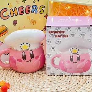 Розовая мультяшная керамическая кружка Kirby Cantimplora Kawaii Hat 3D Керамическая кофейная кружка для рождественского праздничного подарка - Product Image 3
