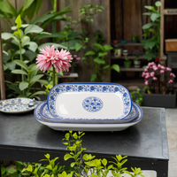 Nouvel ensemble d'assiettes à petit-déjeuner en mélamine bleue, motif végétal écologique, impression orchidée, style chinois, pour hôtel et restaurant