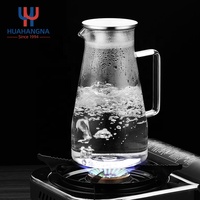 Carafe en verre borosilicate résistant à la chaleur 1,8 L, pichet à thé glacé transparent avec couvercle et poignée