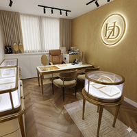 Meubles de salle VIP pour bijouterie HZD, table d'exposition LED, bureau de consultation, acier inoxydable plaqué titane transparent