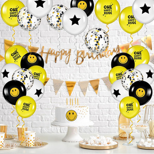 ลูกโป่งลาเท็กซ์พิมพ์ลายหน้ายิ้มสำหรับงานปาร์ตี้ธีมฮิปปี้สุขสันต์วันเกิดหนึ่งตกแต่งด้วยลูกโป่งยางพารา - Product Image 6