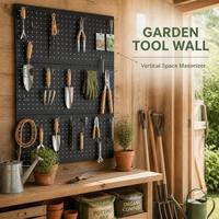 Organisateur d'outils mural en panneau perforé à 3 panneaux en acier laminé à froid noir mat avec ensemble de crochets multi-types pour garage, atelier, abri de jardin
