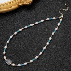 Collar de Perlas de Aguamarina y Zafiro Auténticos, Gargantilla de Verano para la Playa, Collar de Cuentas de Piedra Natural y Acero Inoxidable - Product Image 2