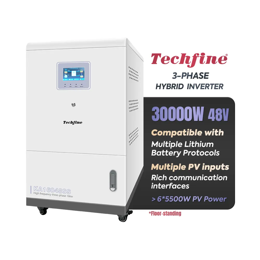 Techfine ตั้งพื้น 30kw 30kva สามเฟสนอกอินเวอร์เตอร์พลังงานแสงอาทิตย์แบบกริด 3 เฟส