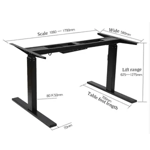 Dual motor adjustable desk stand with adjustable height, equipped with control box, for office and study purposes