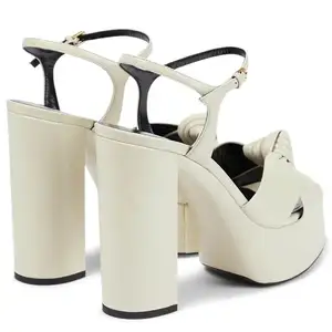 Full Custom Shoes White Round Open Toe Ankle Strap Platform Heels Women Shoes Wedding Platform Chunky Heel Sandals Custom