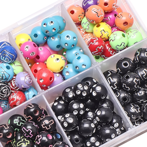 ZHB 8mm perles acryliques rondes 200 pièces sourire émoticône Rose à motifs boule de points en plastique perles entretoises rondes pour la fabrication de bijoux - Product Image 5