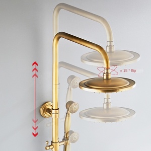 European-style Brass <strong>Bronze</strong> Finish <strong>Shower</strong> Set with Dual Handle Pause Jet Spray Patterns Lifting Sliding Rod Faucet for Bathroom - Product Image 5