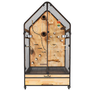 Cage à oiseaux de luxe pour perroquet, villa, grand espace, mobile, bois massif, fer, verre, nid panoramique pour oiseaux, maison en bois - Product Image 5
