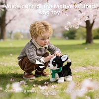 Tumama Kinder Weicher Schwarz-Weißer Sprachgesteuerter Singender Laufender Simulierter Elektrischer Roboter-Hund Plüschtier für Babys ab 18 Monaten