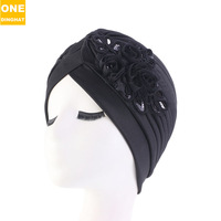 Pañuelo para la Cabeza de Invierno para Mujer, Transpirable, con Lentejuelas y Diseño Floral, Gorro Plegado Estilo Indio, Color Sólido, Étnico TJM-24X