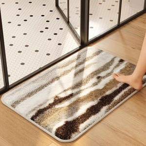 Alfombra de Baño Premium a Rayas, Rectangular, Absorbente, Antideslizante, de Felpa, Estilo Americano, Color Negro y Blanco Lechoso Entrelazado - Product Image 2