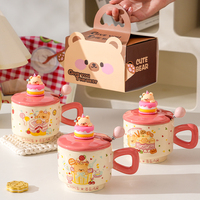 Mug en céramique avec motif d'ours mignon, résistant aux hautes températures, avec couvercle et cuillère, boîte cadeau, tasse à café pour la maison en Chine