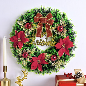 Guirlande <span class=keywords><strong>de</strong></span> Noël haut <span class=keywords><strong>de</strong></span> gamme avec nœuds floqués scintillants, fleurs <span class=keywords><strong>de</strong></span> Poinsettia et boules décoratives pour fenêtre et porte - Product Image 1
