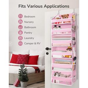 Over The Door Organizer 18 Pockets Pink Hanging Storage For Baby Products Neatening With Mesh Side Pockets - Product Image 2