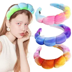 Penjualan terlaris kustom ikat rambut wanita Korea bertepi lebar spons tebal modis rendering warna cloud ikat kepala spons