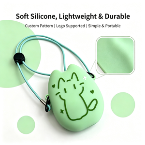 Porte-monnaie ouvert en silicone motif chat mignon avec cordon détachable, mini sac de rangement pour écouteurs, logo personnalisé, pour usage quotidien des filles, résistant à l'eau - Product Image 2
