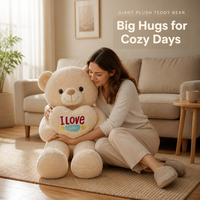 Coussin Cœur Ours en Peluche Doux, Peluche Brodé en Forme de Cœur pour la Saint-Valentin, Coque de Peluche Non Rembourrée