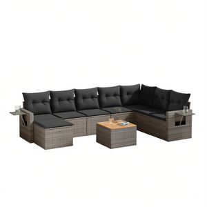 Ensemble de canapés de jardin gris foncé avec coussins, 6 places, en rotin, mobilier d'extérieur, design contemporain - Product Image 1