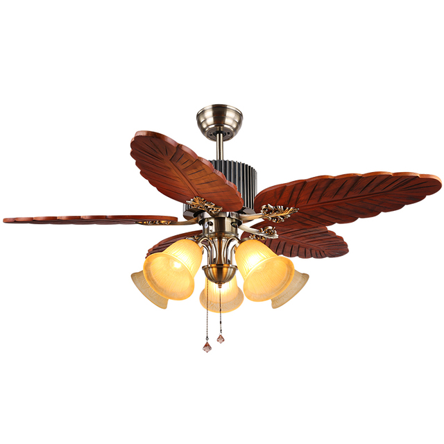 36/42/48 Inch 5 Blades Solid Wood LED Modern Simple Style Remote Control Pendant Ceiling Fan with Light Chandelier