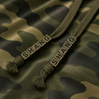 Pantalon de survêtement ample et épais en polyester personnalisé avec broderie de patchs, imprimé camouflage intégral et lettres en relief, avec cordon de serrage