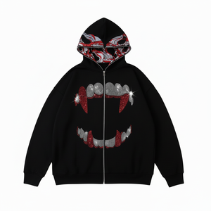 Sudadera con capucha de diamantes de imitación con logotipo personalizado para hombre, Sudadera con capucha de gran tamaño a la moda, diseño de detalle de piedra, ropa de calle, suministro de ropa informal - Product Image 1