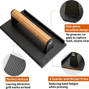 Presse à hamburgers ronde et rectangulaire avec poignée en bois, presse à hamburgers de qualité alimentaire pour viande, bacon cuit au feu, steak - Product Image 4