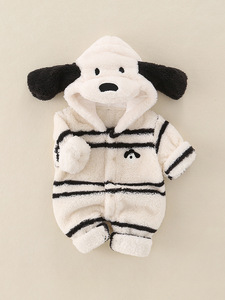 Combinaison à capuche rayée pour l'hiver, double face en peluche douce et vêtements pour bébé, adorable petit chien à capuche pour sortir - Product Image 2
