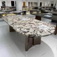 2600*1150mm Long ovale Calacatta alto pierre Table à manger ensemble métal jambe maison Villa violet marbre naturel salle à manger meubles