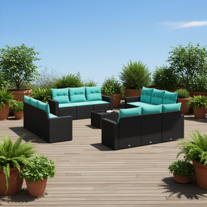 Conjunto de sofás de patio de ratán sintético negro moderno con cojines, muebles de exterior para 10 personas, diseño contemporáneo - Product Image 2