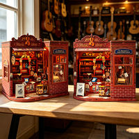 Kit DIY Vintage Music Shop : Miniature en Bois 3D pour Bibliothèque, Insert de Présentoir avec Lumière LED, Jouet, Cadeau d'Anniversaire