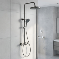 Ensemble de douche mural gris anthracite avec mitigeur monocommande en laiton pour salle de bain, fonction pluie, cartouche céramique et barre coulissante