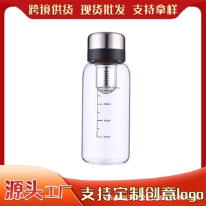 One Touch Dispensing Glass Tea Cup With Stainless Steel Lid 600Ml Travel Portable Brewing Cup Solid Color - Product Image 5