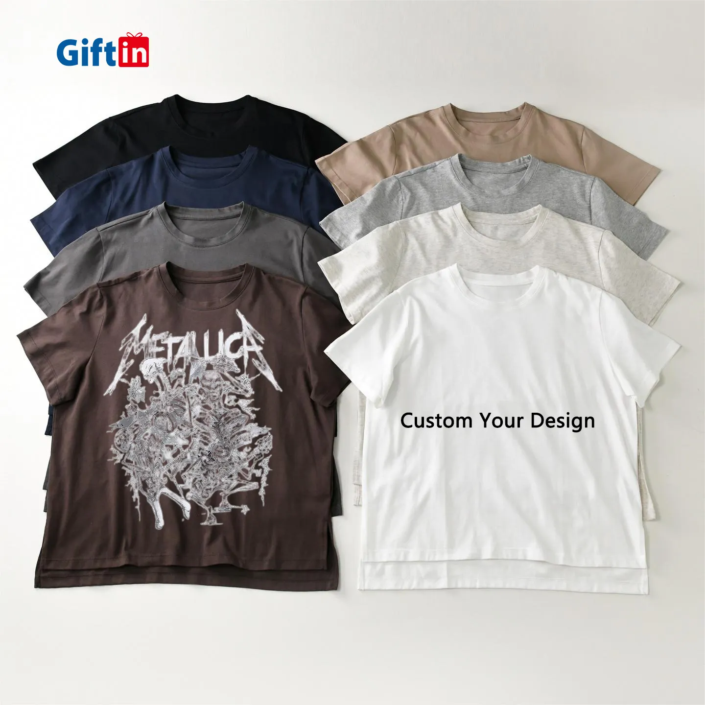 Kaus katun Streetwear Hem mentah bulat kosong uniseks cetak kustom warna polos klasik dasar dengan Logo tag belakang panjang