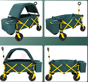 Carro de playa plegable portátil para niños, sombrilla para acampar y caminar, remolque plegable con techo - Product Image 4