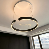 Luminaire suspendu LED circulaire moderne en aluminium doré brossé, à anneau ouvert, dimmable, pour salle à manger et salon